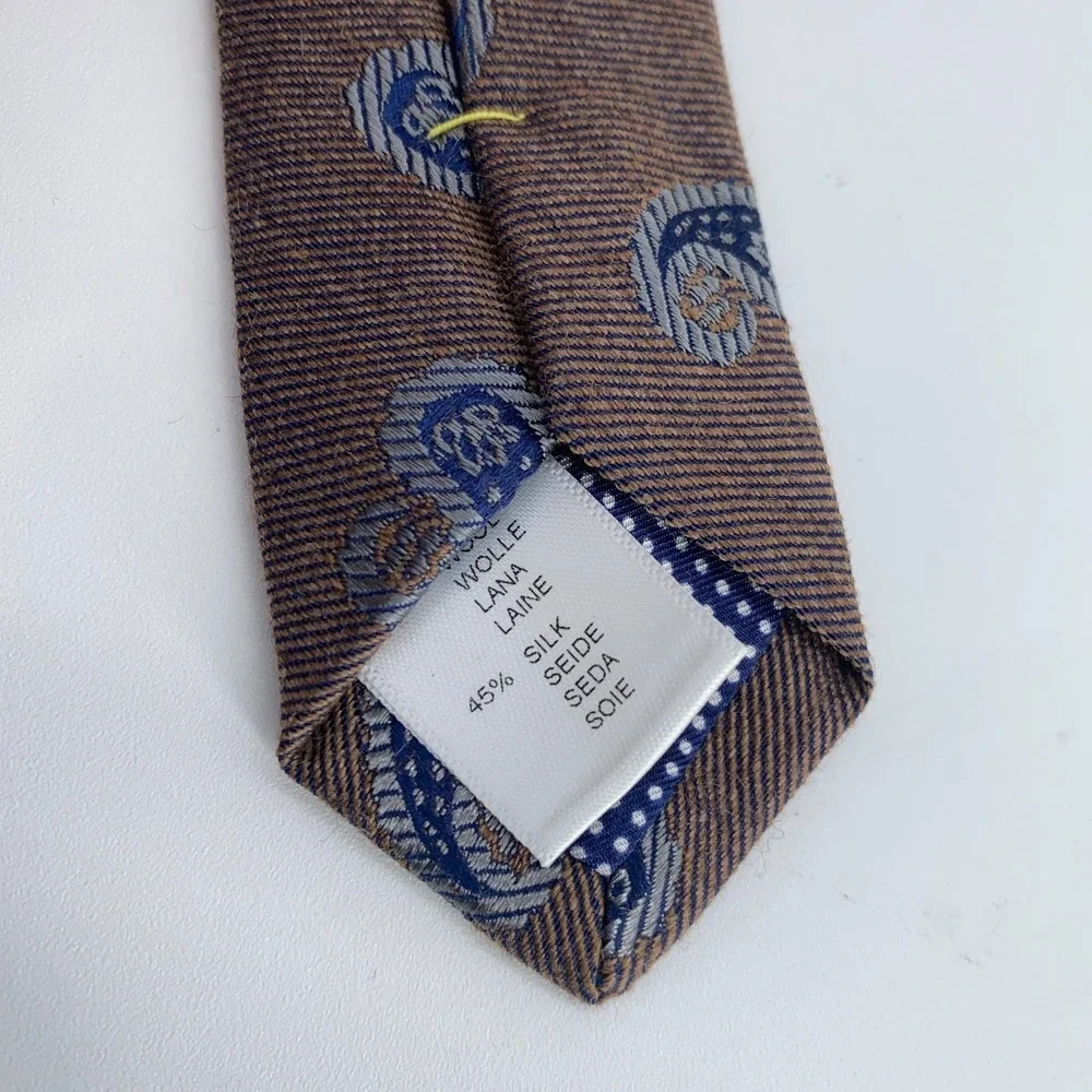 Eton Tie‎ Mens One Size Brown Blue Paisley Wool Luxury Classic Fit Necktie